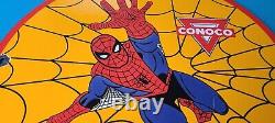 Vintage Conoco Porcelain Spiderman Gasoline Superhero Comic Book Oil Rack Sign