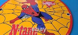 Vintage Conoco Porcelain Spiderman Gasoline Superhero Comic Book Oil Rack Sign