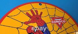 Vintage Conoco Porcelain Spiderman Gasoline Superhero Comic Book Oil Rack Sign