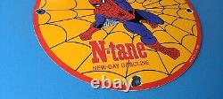 Vintage Conoco Porcelain Spiderman Gasoline Superhero Comic Book Oil Rack Sign