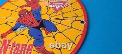 Vintage Conoco Porcelain Spiderman Gasoline Superhero Comic Book Oil Rack Sign