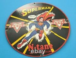 Vintage Conoco Superman Gas Porcelain N-tane Gasoline And Oil Pump Sign