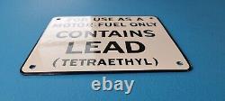 Vintage Contains Lead Porcelain Warning Label Gas Oil Service Station Pump Sign