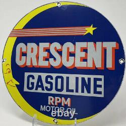 Vintage Crescent Gasoline Porcelain Sign, Gas Station, Pump Plate, Motor Oil
