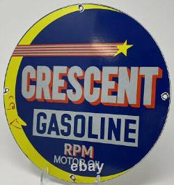 Vintage Crescent Gasoline Porcelain Sign, Gas Station, Pump Plate, Motor Oil