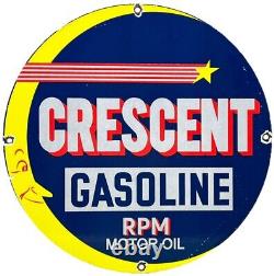 Vintage Crescent Gasoline Porcelain Sign Gas Station Pump Plate Motor Oil Moon