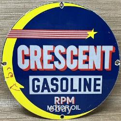 Vintage Crescent Gasoline Porcelain Sign Gas Station Pump Plate Motor Oil Moon