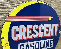 Vintage Crescent Gasoline Porcelain Sign Gas Station Pump Plate Motor Oil Moon