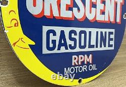 Vintage Crescent Gasoline Porcelain Sign Gas Station Pump Plate Motor Oil Moon