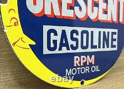 Vintage Crescent Gasoline Porcelain Sign Gas Station Pump Plate Motor Oil Moon