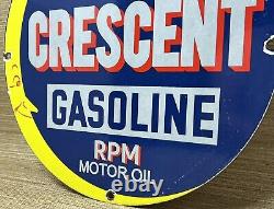 Vintage Crescent Gasoline Porcelain Sign Gas Station Pump Plate Motor Oil Moon