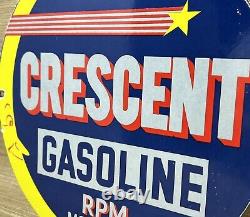 Vintage Crescent Gasoline Porcelain Sign Gas Station Pump Plate Motor Oil Moon