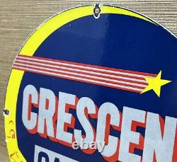 Vintage Crescent Gasoline Porcelain Sign Gas Station Pump Plate Motor Oil Moon