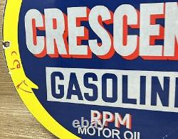 Vintage Crescent Gasoline Porcelain Sign Gas Station Pump Plate Motor Oil Moon