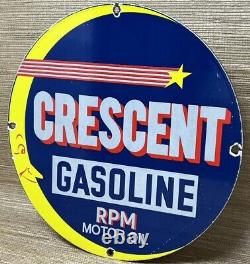 Vintage Crescent Gasoline Porcelain Sign Gas Station Pump Plate Motor Oil Moon