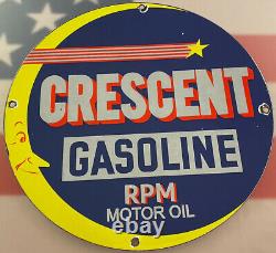 Vintage Crescent Gasoline Porcelain Sign Gas Station RPM Motor Oil Pump Plate