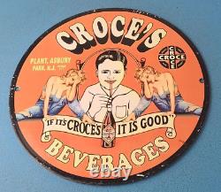Vintage Croces Porcelain Gas Soda Bottles Service Pump Plate Beverage Sign