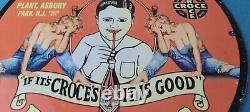 Vintage Croces Porcelain Gas Soda Bottles Service Pump Plate Beverage Sign