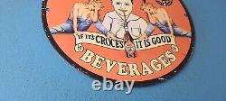Vintage Croces Porcelain Gas Soda Bottles Service Pump Plate Beverage Sign