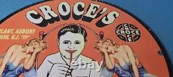 Vintage Croces Porcelain Gas Soda Bottles Service Pump Plate Beverage Sign