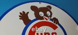 Vintage Cubs Wrigley Field Sign MLB Baseball Stadium Porcelain Gas Pump Sign