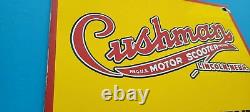 Vintage Cushman Motorcycle Porcelain Scooter Gas Service Station Pump Plate Sign