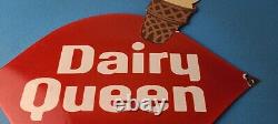 Vintage Dairy Queen Sign Porcelain Diner Gas Pump Ice Cream Cone Sign