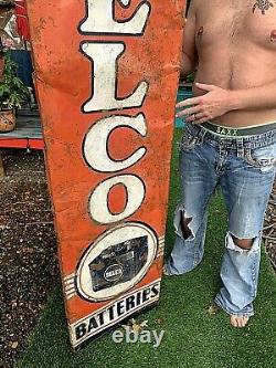 Vintage Delco Tire Battery Vertical Sign Gasoline Gas Oil 70X19in