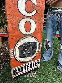 Vintage Delco Tire Battery Vertical Sign Gasoline Gas Oil 70X19in