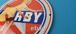 Vintage Derby Gasoline Sign Porcelain, Motor Oil Gas Pump Plate Sign