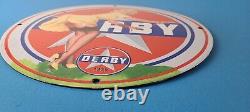 Vintage Derby Gasoline Sign Porcelain, Motor Oil Gas Pump Plate Sign