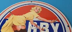 Vintage Derby Gasoline Sign Porcelain, Motor Oil Gas Pump Plate Sign