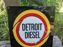 Vintage Detroit Diesel Black Porcelain Enamel Sign 12 X 8