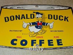 Vintage Donald Duck Coffee Die-cut Can 7 3/4 Porcelain Metal Gasoline Oil Sign