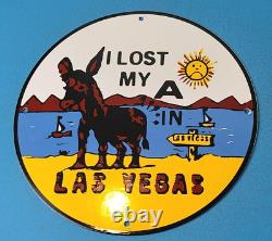 Vintage Donkey Las Vegas Porcelain Toute 66 Gambling Gas Service Pump Sign