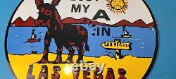 Vintage Donkey Las Vegas Porcelain Toute 66 Gambling Gas Service Pump Sign