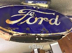Vintage Dooble Sided Porcelain Ford Service Dealership Neon Sign Gas Oil