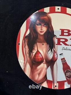 Vintage Drink Big Red Pinup Bikini Girl Porcelain Gas Oil Soda Beverage Ad Sign