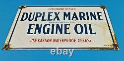 Vintage Duplex Marine Porcelain Gasoline Service Station Engine Pump Plate Sign
