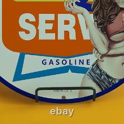 Vintage E-z Service Porcelain Gas Auto Wrench Service Station Pump Plate Sign