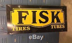 Vintage Early Fisk Tire Gas Oil Sign, Original, Rare, Gas oil, Litho, advertising
