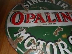 Vintage Early RARE Sinclair Opaline 24 Round Porcelain Motor Oil Lollipop SIGN