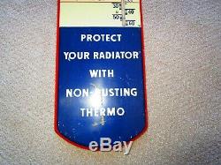 Vintage Early Thermo Denatured Alcohol Radiator Metal Thermometer Sign Gas Oil