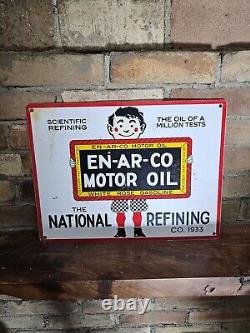Vintage En-ar-co National Motor Oil 16x 12 Porcelain Sign Great Condition