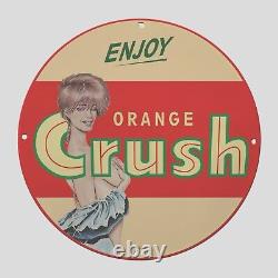 Vintage Enjoy Crush Orange 1955 Oil Porcelain Gas Pump Sign