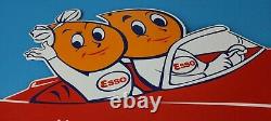 Vintage Esso Gasoline Oil Drop Boy Girl Porcelain Gas Automobile Large Car Sign