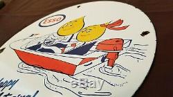Vintage Esso Gasoline Porcelain Gas Outboard Engine Oil Service Pump Plate Sign