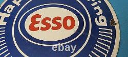 Vintage Esso Gasoline Porcelain Happy Motoring Service Station Oil Pump Sign