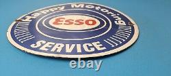 Vintage Esso Gasoline Porcelain Happy Motoring Service Station Oil Pump Sign