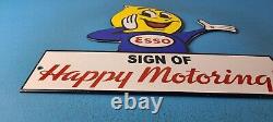 Vintage Esso Gasoline Porcelain Happy Motoring Service Station Pump Plate Sign